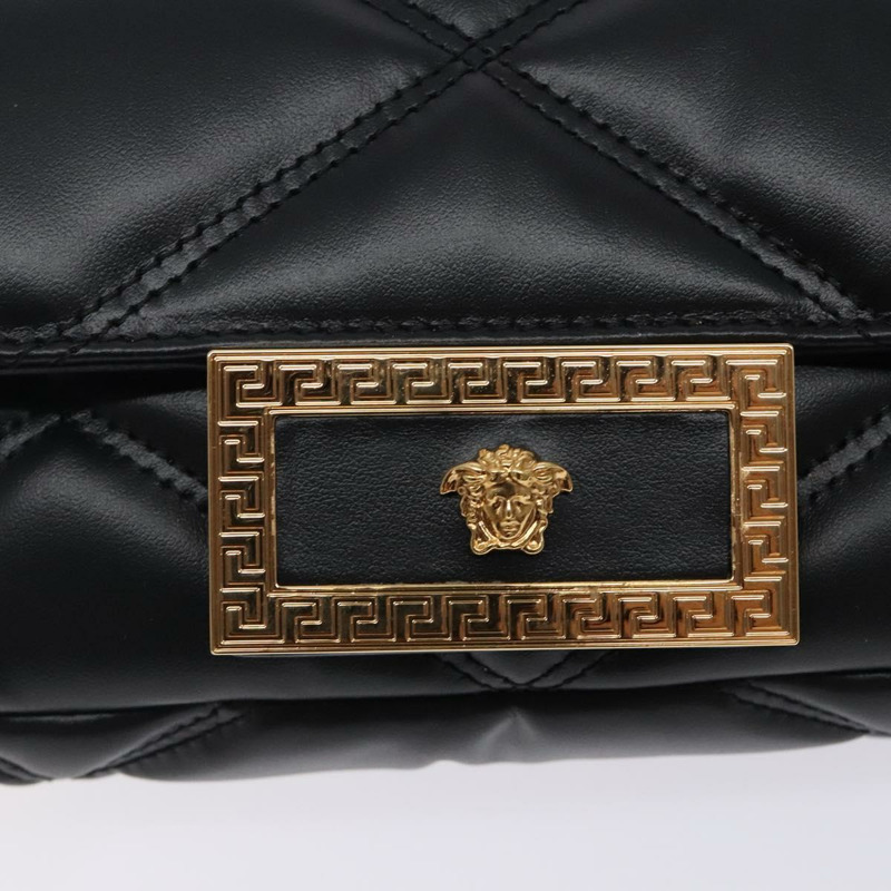 【日本直送】VERSACE 鏈條單肩包 皮革 黑金 正品 130278-16