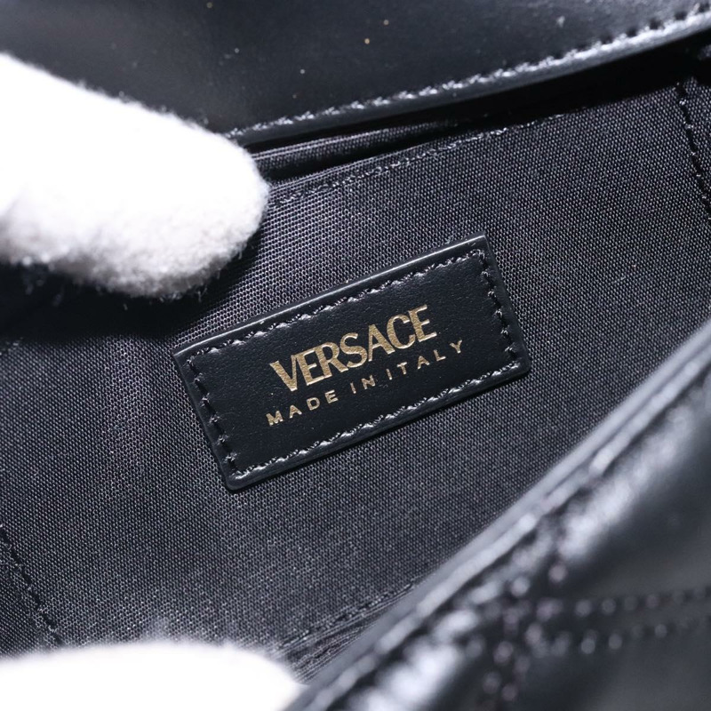 【日本直送】VERSACE 鏈條單肩包 皮革 黑金 正品 130278-17