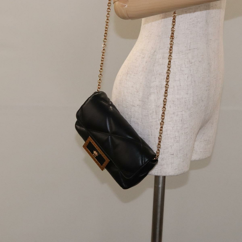 【日本直送】VERSACE 鏈條單肩包 皮革 黑金 正品 130278-21