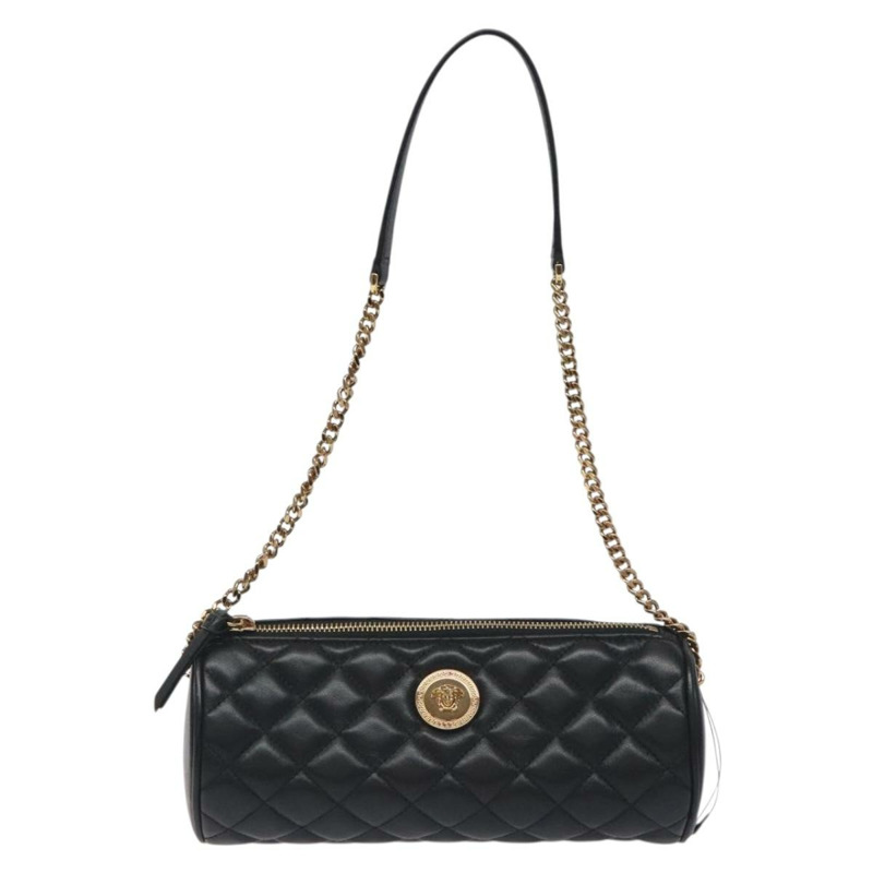 【日本直送】VERSACE 鏈條單肩包 皮革 黑金 正品 130254-12