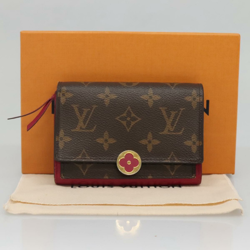 【日本直送】路易威登 Monogram Portefeuille Flor 緊湊型皮夾紫紅色 M64588 LV 128881-11