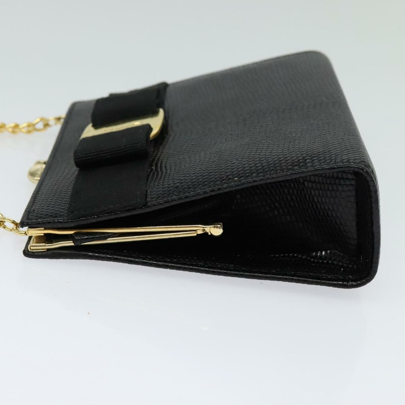 【日本直送】Salvatore Ferragamo Vala 鏈條單肩包 皮革壓花 黑色 正品 132311-2