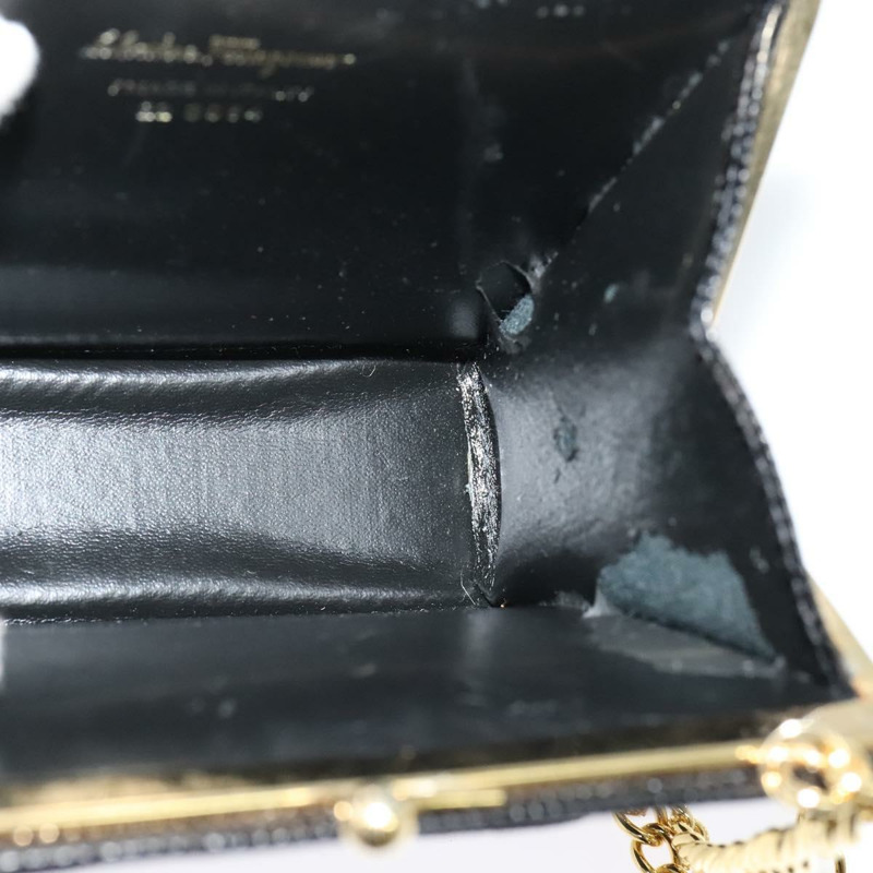 【日本直送】Salvatore Ferragamo Vala 鏈條單肩包 皮革壓花 黑色 正品 132311-10