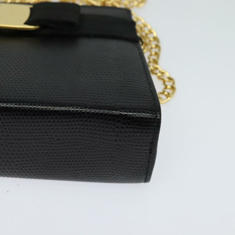 【日本直送】Salvatore Ferragamo Vala 鏈條單肩包 皮革壓花 黑色 正品 132311-14