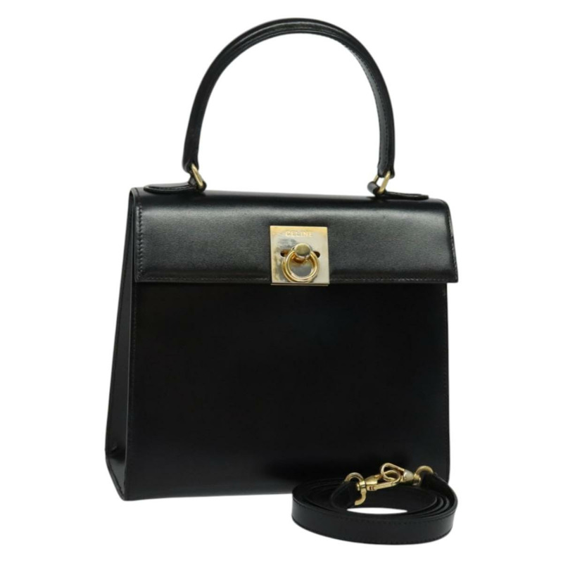 【日本直送】CELINE 手提包 皮革 2way 黑色 金色 Auth 132617-0