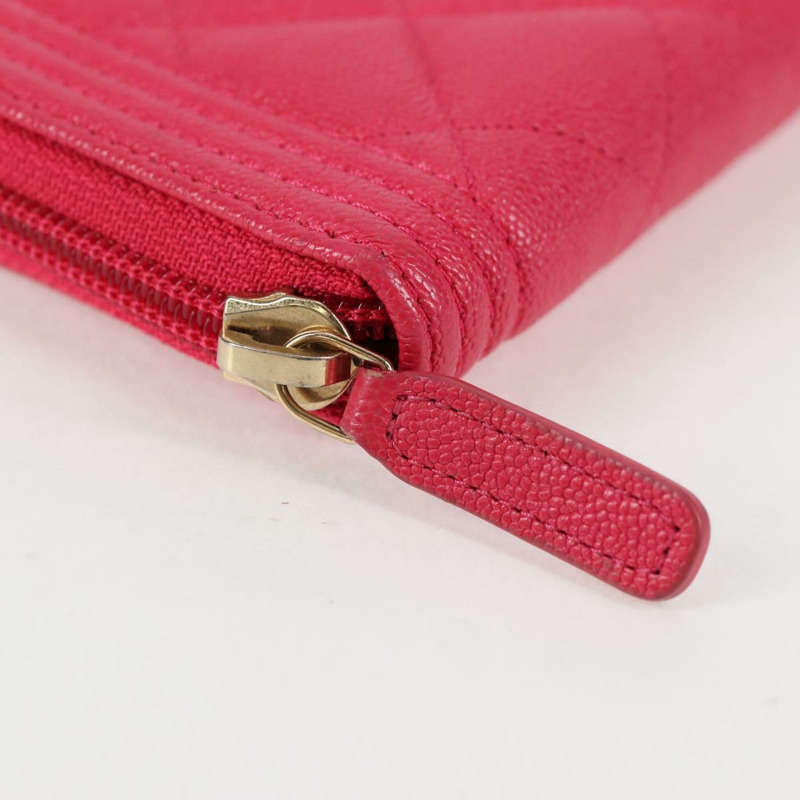 【日本直送】香奈兒 Boy Chanel 錢包 魚子醬皮 粉紅色 金 CC 認證 131833M-6