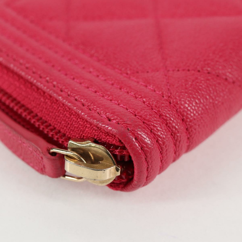 【日本直送】香奈兒 Boy Chanel 錢包 魚子醬皮 粉紅色 金 CC 認證 131833M-13