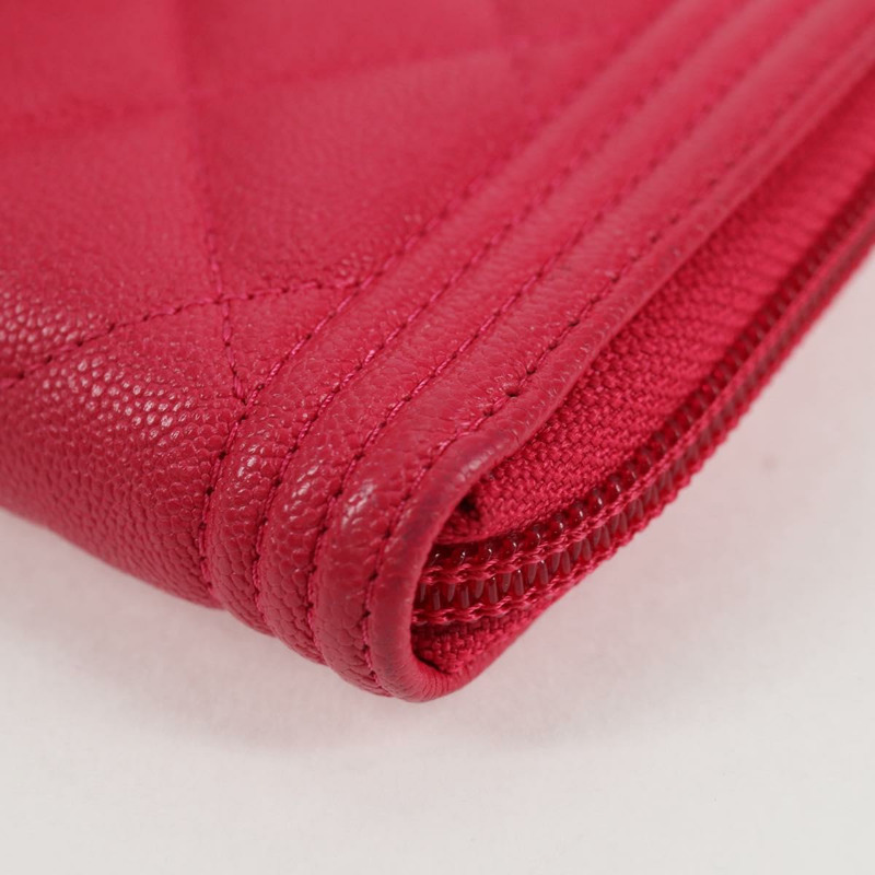 【日本直送】香奈兒 Boy Chanel 錢包 魚子醬皮 粉紅色 金 CC 認證 131833M-14