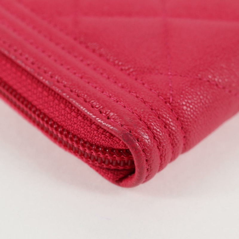 【日本直送】香奈兒 Boy Chanel 錢包 魚子醬皮 粉紅色 金 CC 認證 131833M-15