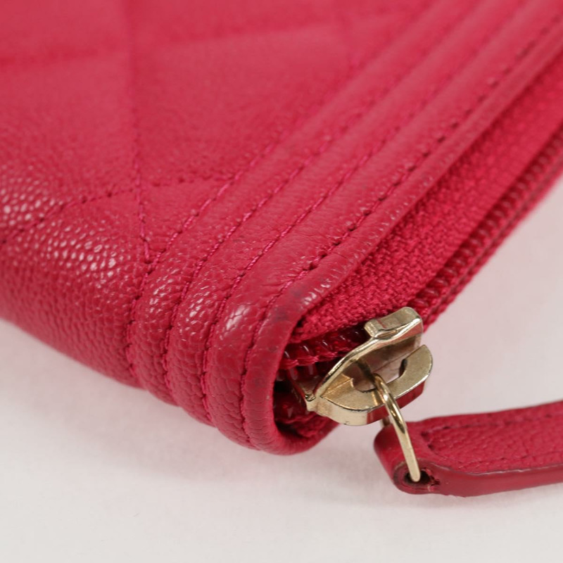 【日本直送】香奈兒 Boy Chanel 錢包 魚子醬皮 粉紅色 金 CC 認證 131833M-16