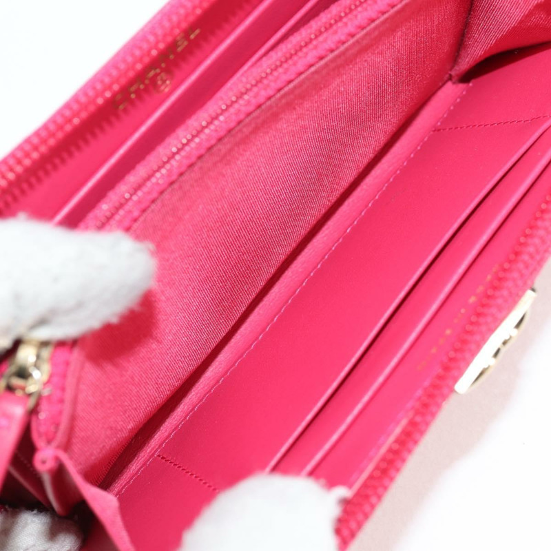 【日本直送】香奈兒 Boy Chanel 錢包 魚子醬皮 粉紅色 金 CC 認證 131833M-17