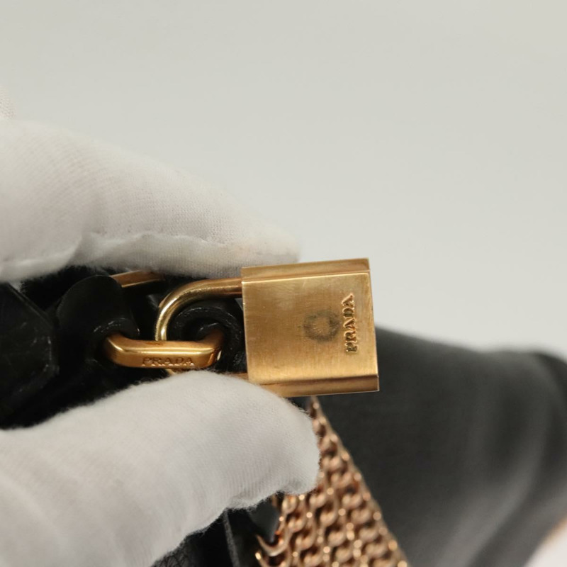 【日本直送】PRADA 鏈條單肩包 皮革 黑色 金色 正品 132747V-8