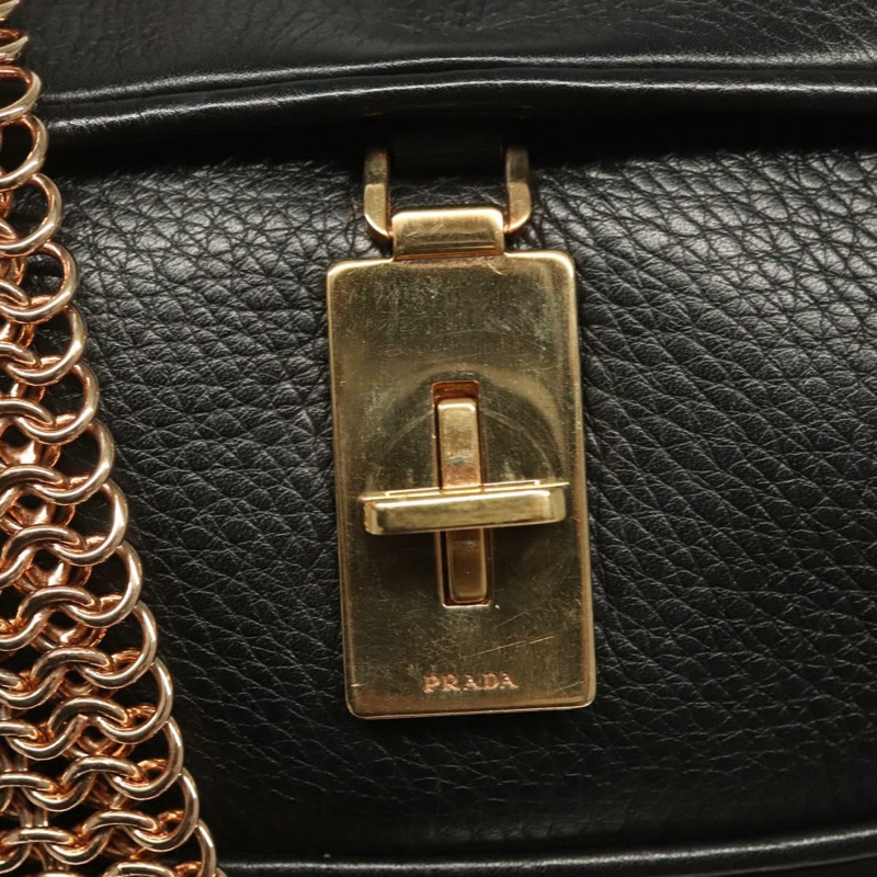 【日本直送】PRADA 鏈條單肩包 皮革 黑色 金色 正品 132747V-18