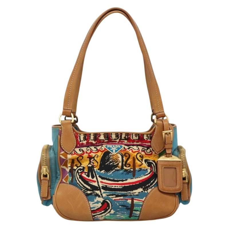 【日本直送】PRADA 手提包 帆布 海軍藍 金色 正品 132825V-12