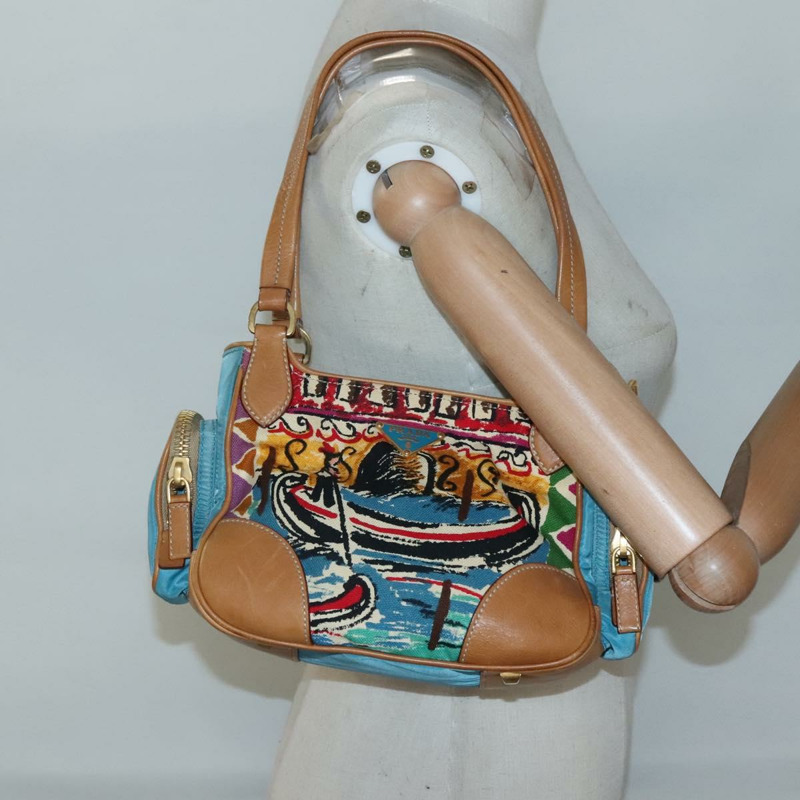 【日本直送】PRADA 手提包 帆布 海軍藍 金色 正品 132825V-26
