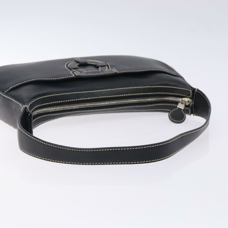 【日本直送】Salvatore Ferragamo Gancini 單肩包，黑色銀色皮革，正品編號 133590-6