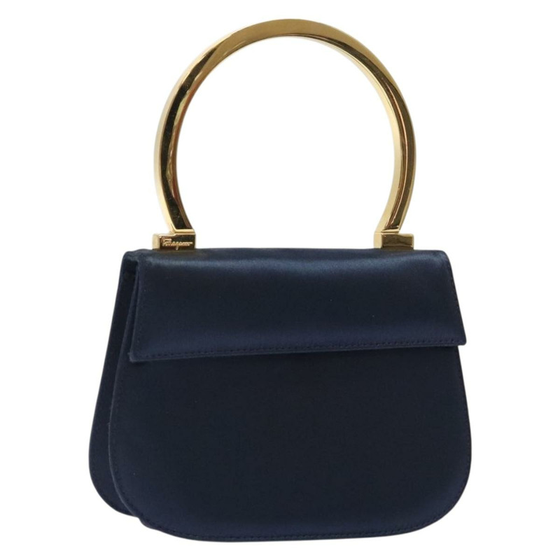 【日本直送】Salvatore Ferragamo Gancini 手提包 緞面海軍藍金色 正品 134768-0