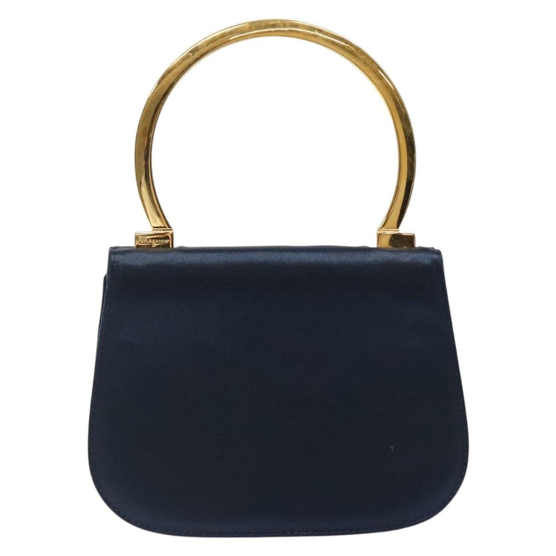 【日本直送】Salvatore Ferragamo Gancini 手提包 緞面海軍藍金色 正品 134768-1