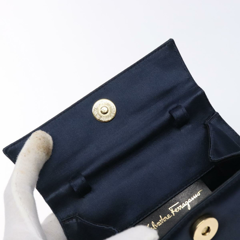 【日本直送】Salvatore Ferragamo Gancini 手提包 緞面海軍藍金色 正品 134768-9