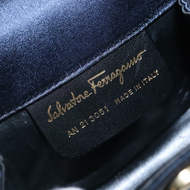 【日本直送】Salvatore Ferragamo Gancini 手提包 緞面海軍藍金色 正品 134768-11