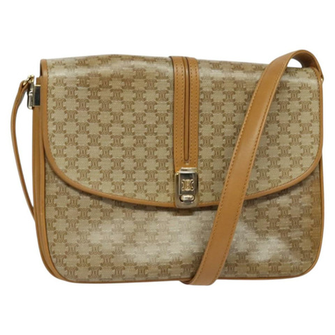 CELINE Macadam 帆布肩背包 PVC 米金色 正品 133723
