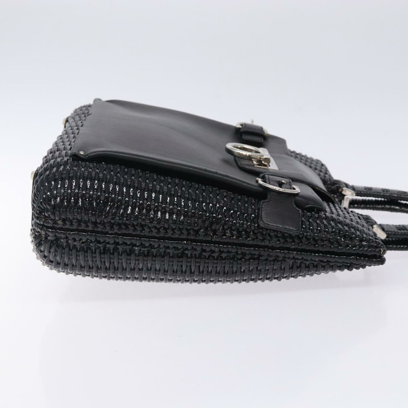 【日本直送】Salvatore Ferragamo Gancini 手袋 皮革 柳條 黑色 銀色 正品 133756-2
