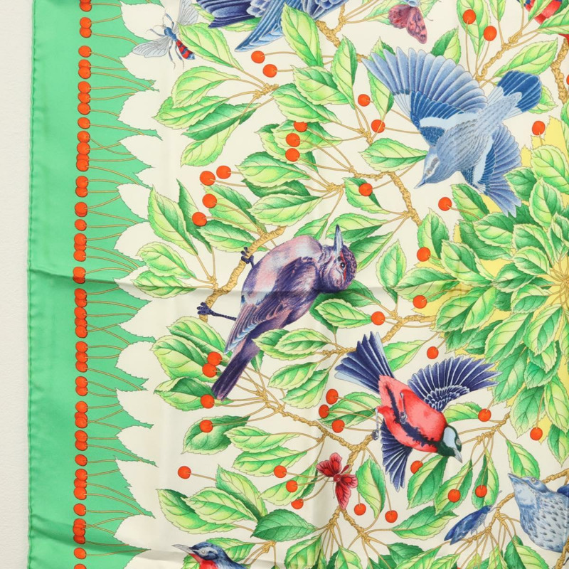 【日本直送】HERMES Carre 90 圍巾「Les merises」絲綢綠色正品 135497-4