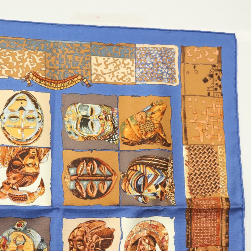 【日本直送】HERMES Carre 45 圍巾「PERSONA」絲綢藍色正品 135500-2