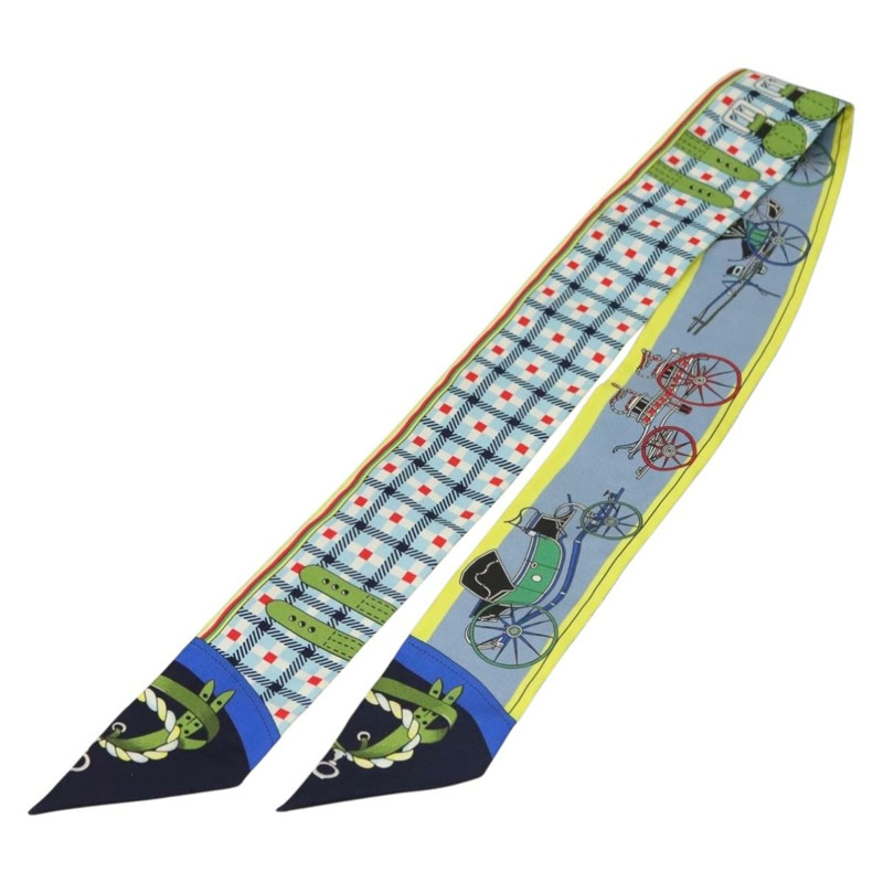 【日本直送】HERMES Twilly 圍巾「Les Voitures Nouvelles」絲綢藍色正品 133637-0