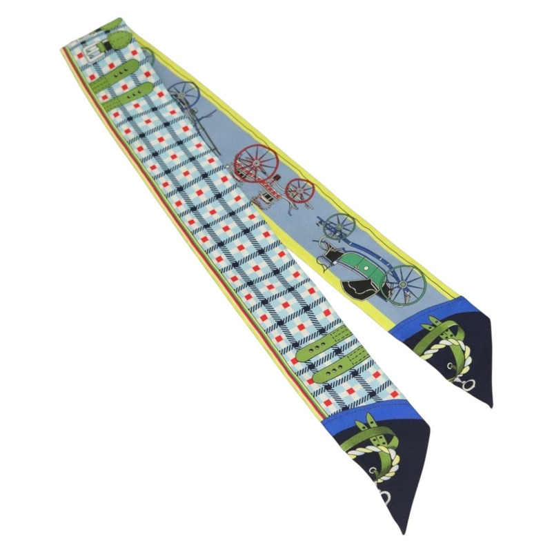 【日本直送】HERMES Twilly 圍巾「Les Voitures Nouvelles」絲綢藍色正品 133637-1
