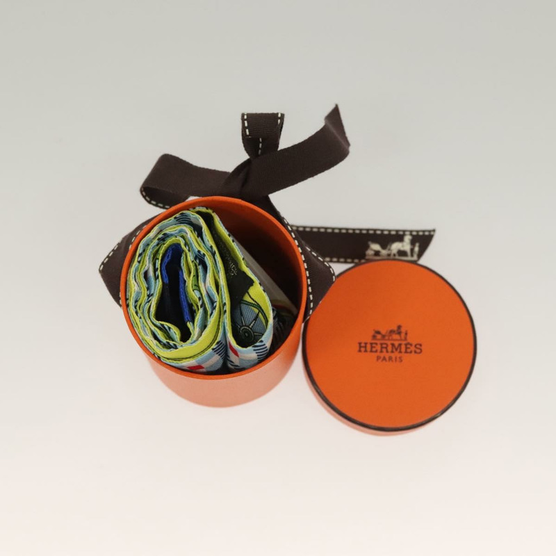 【日本直送】HERMES Twilly 圍巾「Les Voitures Nouvelles」絲綢藍色正品 133637-5