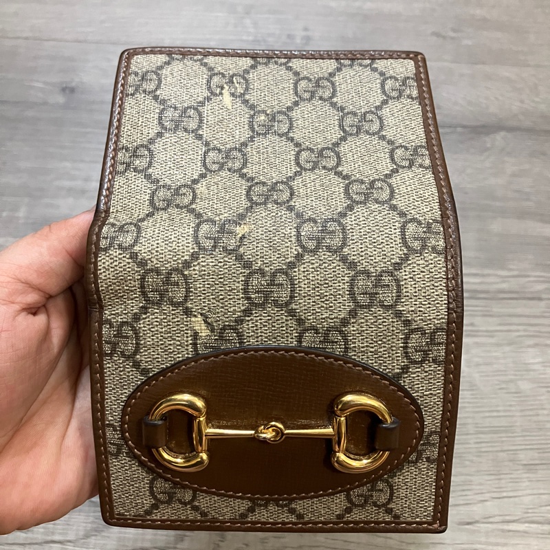 （售出）GUCCI 621887 Horsebit 1955 馬銜扣 對開 短夾 皮夾 錢包 零錢包 原花 提花 老花-25