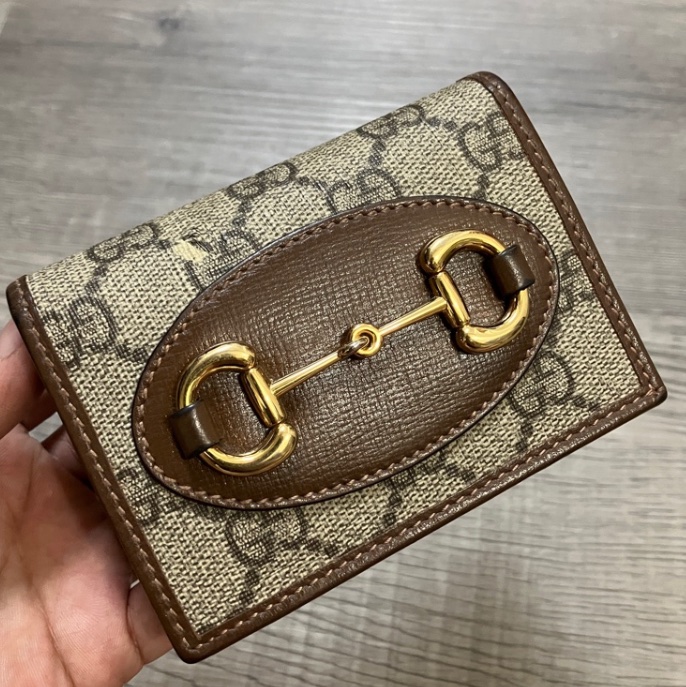 （售出）GUCCI 621887 Horsebit 1955 馬銜扣 對開 短夾 皮夾 錢包 零錢包 原花 提花 老花-0