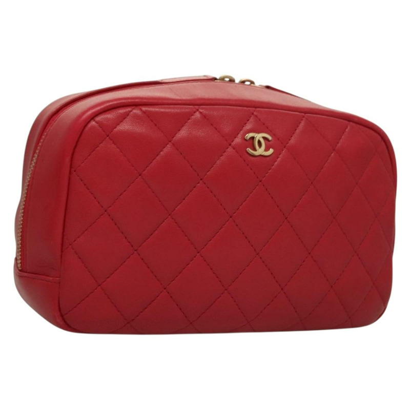 【日本直送】香奈兒 (CHANEL) 菱格紋小羊皮手拿包 紅金 CC 正品 135941-0