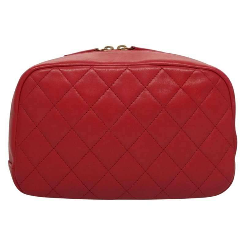 【日本直送】香奈兒 (CHANEL) 菱格紋小羊皮手拿包 紅金 CC 正品 135941-1
