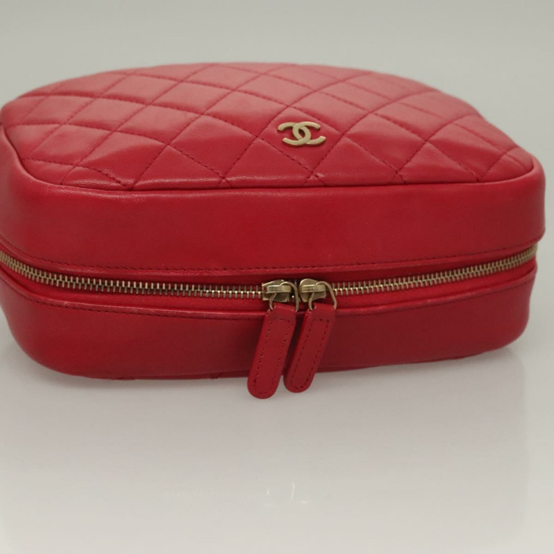 【日本直送】香奈兒 (CHANEL) 菱格紋小羊皮手拿包 紅金 CC 正品 135941-4