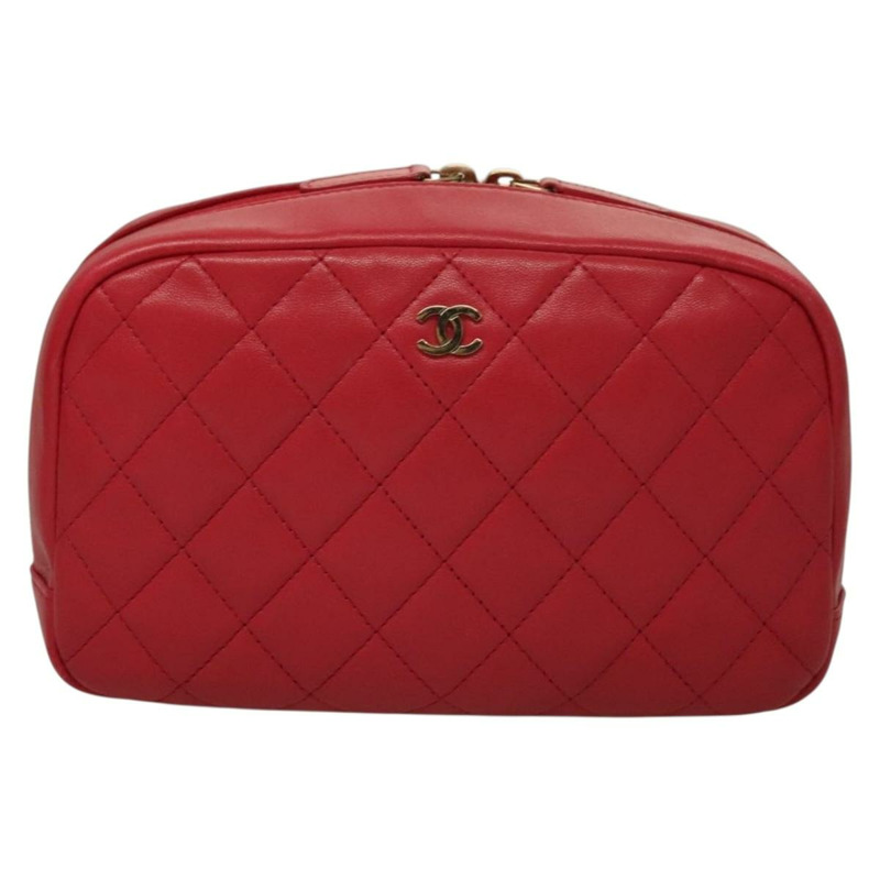 【日本直送】香奈兒 (CHANEL) 菱格紋小羊皮手拿包 紅金 CC 正品 135941-12
