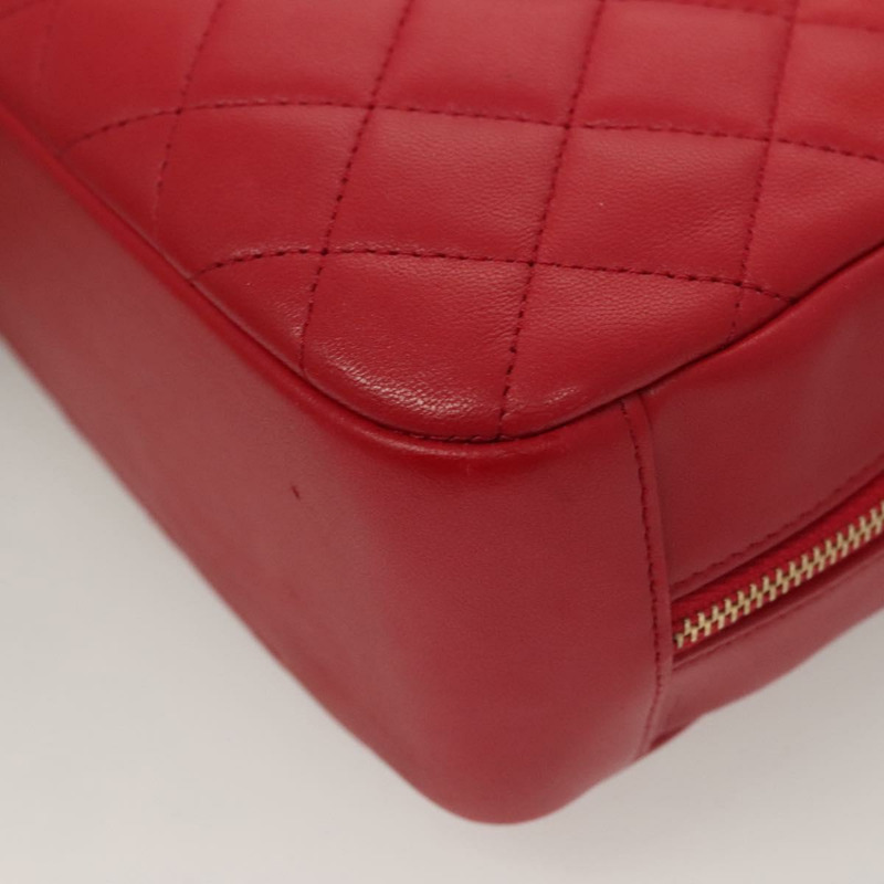 【日本直送】香奈兒 (CHANEL) 菱格紋小羊皮手拿包 紅金 CC 正品 135941-15