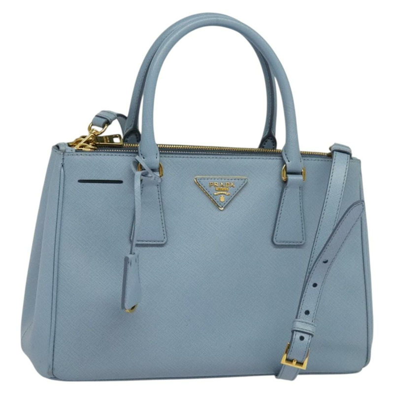 【日本直送】PRADA Galleria 手提包 Safiano 皮革 2 向淺藍色金色正品 133807-0