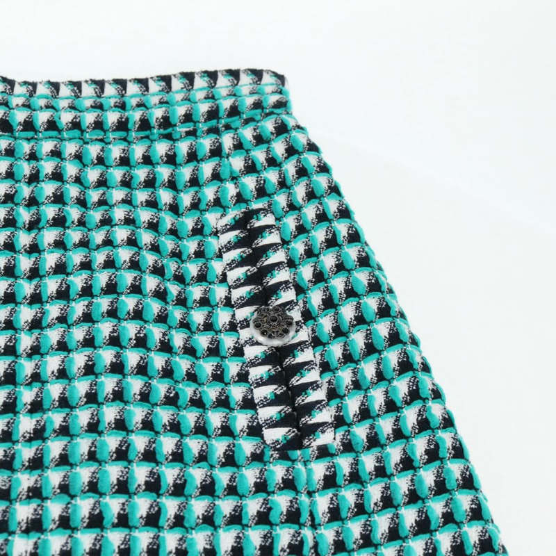 【日本直送】香奈兒 (CHANEL) 綠色黑色斜紋軟呢半身裙，CC標誌，貨號133643M-10