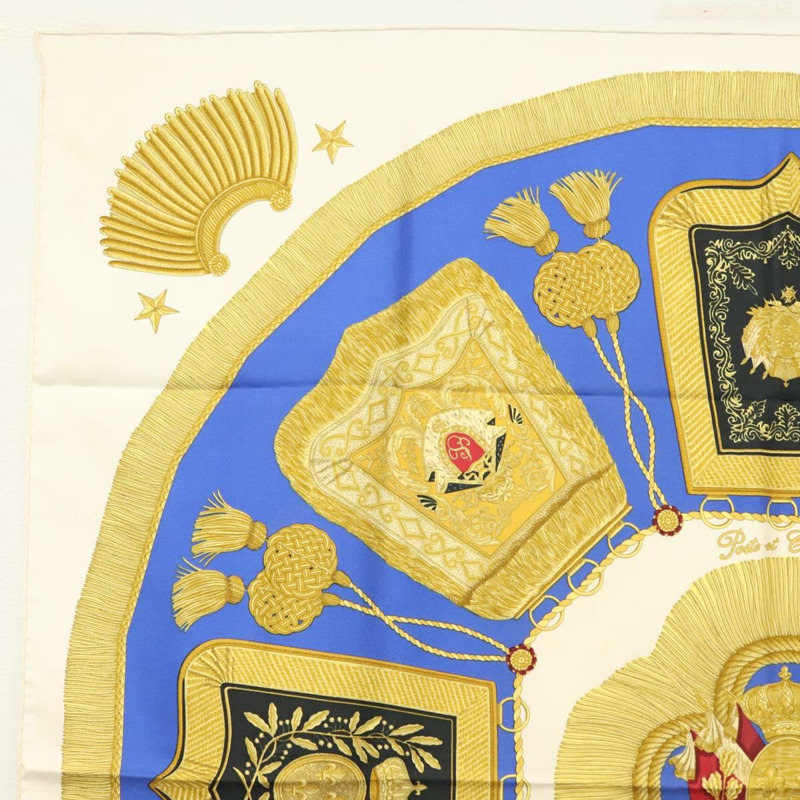 【日本直送】HERMES Carre 90 圍巾「POSTE ET CAVAIENE」絲綢藍色正品 135701-1