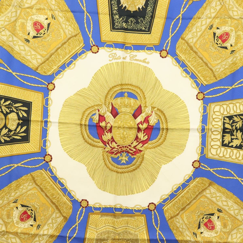 【日本直送】HERMES Carre 90 圍巾「POSTE ET CAVAIENE」絲綢藍色正品 135701-5