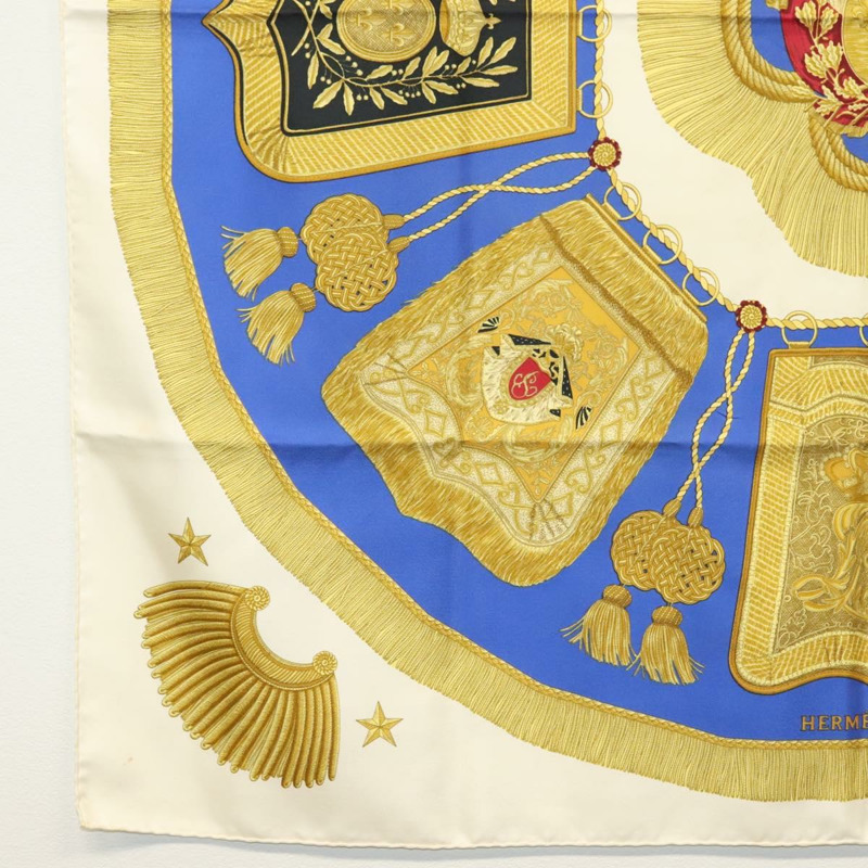 【日本直送】HERMES Carre 90 圍巾「POSTE ET CAVAIENE」絲綢藍色正品 135701-7