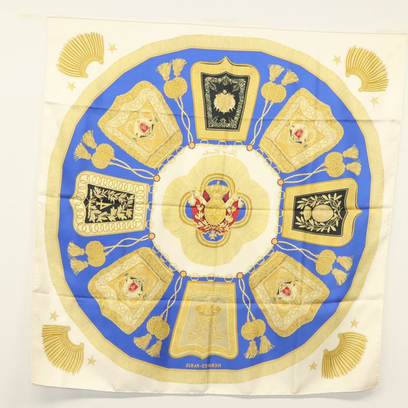 【日本直送】HERMES Carre 90 圍巾「POSTE ET CAVAIENE」絲綢藍色正品 135701-13