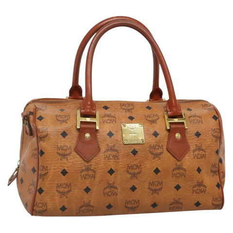 MCM Logo 圖案 Vicetos 手提包 PVC 皮革 棕金色 正品 133833
