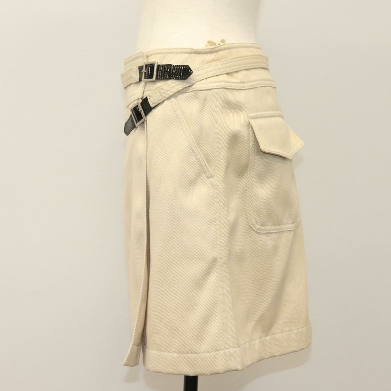 【日本直送】香奈兒 (CHANEL) 牛仔布皮革半身裙 米色 CC 正品 133000M-2