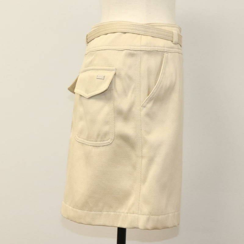 【日本直送】香奈兒 (CHANEL) 牛仔布皮革半身裙 米色 CC 正品 133000M-3
