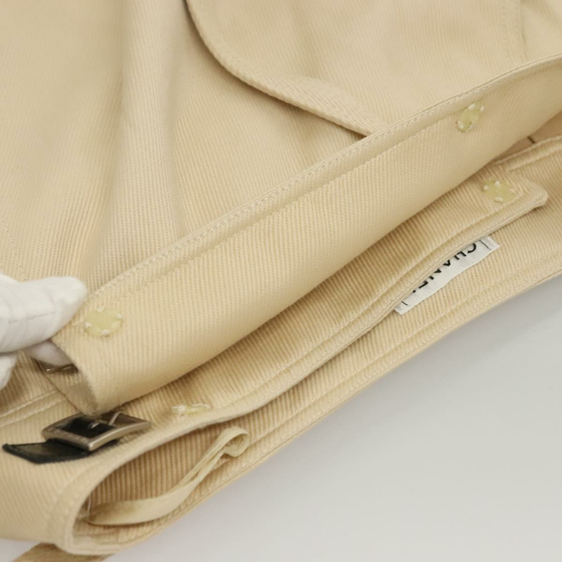 【日本直送】香奈兒 (CHANEL) 牛仔布皮革半身裙 米色 CC 正品 133000M-5