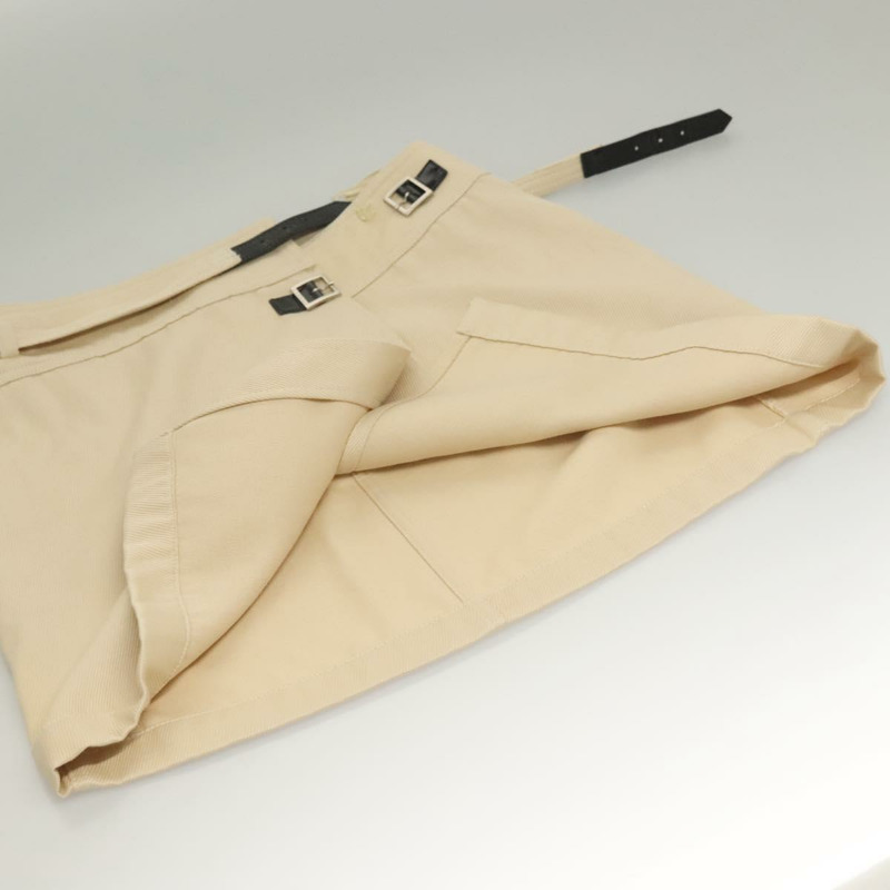 【日本直送】香奈兒 (CHANEL) 牛仔布皮革半身裙 米色 CC 正品 133000M-8