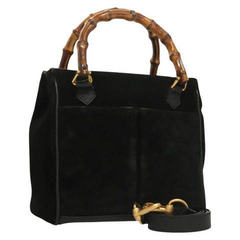 GUCCI 竹節手提包 絨面革 2 向 黑色 金色 000 122 0316 正品 BA2837